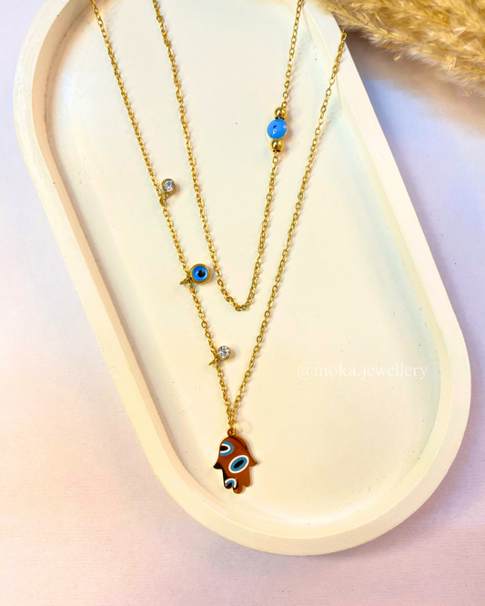 Ameera - The Evil eye & Hamsa Dual Layer Necklace🧿
