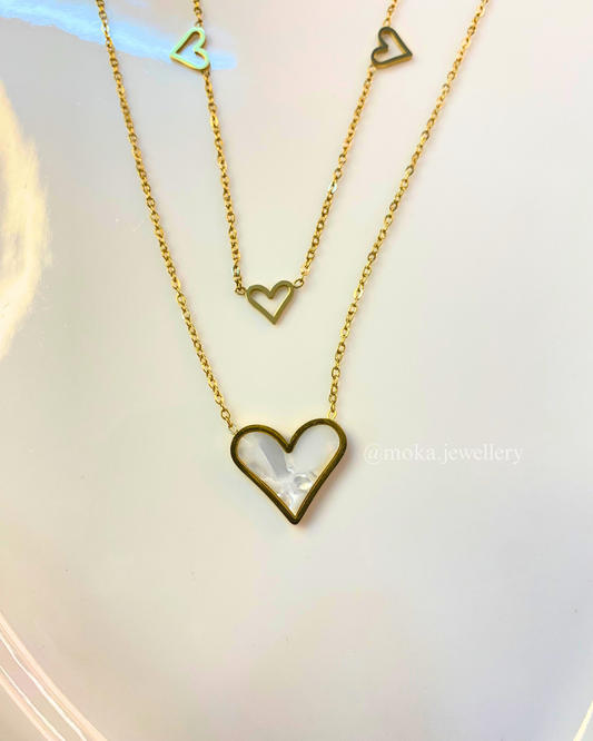 Lovelace - Double Layered White Heart Necklace