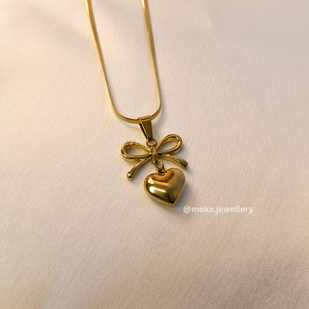 Lovette Bow Heart Necklace