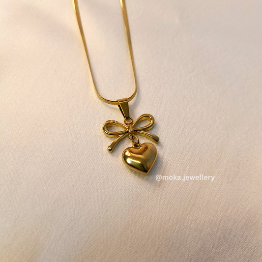 Lovette Bow Heart Necklace