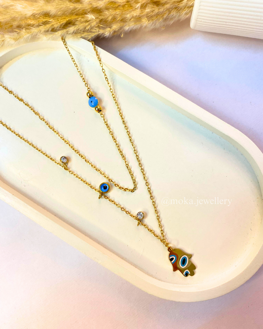 Ameera - The Evil eye & Hamsa Dual Layer Necklace🧿