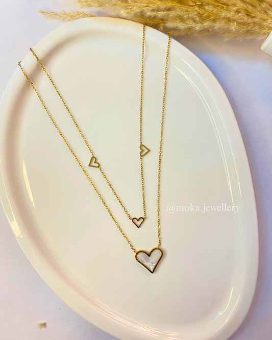 Lovelace - Double Layered White Heart Necklace