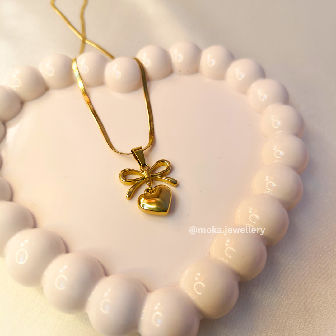 Lovette Bow Heart Necklace